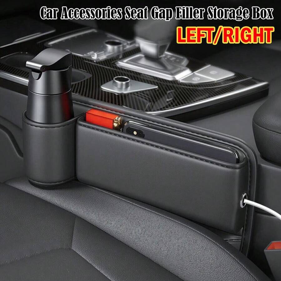 2PCS Left Side Designs Car Seat Gap Side Organizer Storage Cup Holder Pocket - Black - View 1