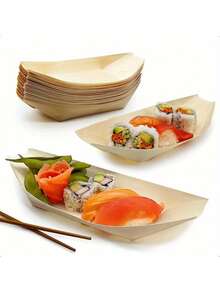 10/20/50 chiếc thuyền đựng thức ăn dùng một lần bằng tre màu be - Khay sushi mini, đĩa khai vị, hộp đựng hình lá dùng cho tiệc nướng BBQ, cắm trại và phục vụ ăn uống, phụ kiện nhà bếp và phòng ăn nhẹ | Thiết kế lá tự nhiên | Hộp đựng - Màu be - Xem 6