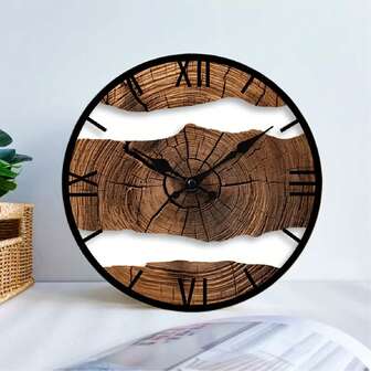 1 pieza Reloj de pared de números romanos de madera, reloj de pared decorativo de textura de madera simple y silencioso, reloj creativo de estilo americano para dormitorio, adecuado para decoración del hogar en Año Nuevo, Día de San Valentín