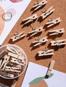 20pcs Creative Wooden Clips, Photo Clips, Cork Board Pins, Multipurpose Pins Suitable For Cork Board And Bulletin Board, Office And Classroom Decor - Multicolor - View 11
