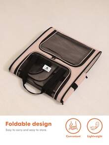 1个可折叠宠物包，方便携带和存放，适合体重20磅以下的猫狗。采用透气网布和拉链开口设计，轻便易携，配有肩带和顶部提手，是宠物旅行、飞机、汽车、通勤、户外野餐、露营、看兽医的理想之选，也是宠物爱好者的必备品。