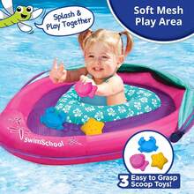 Deluxe Baby Float with Adjustable Canopy - 6-24 Months - Baby Swim Float with Splash & Play Activity Center and Perfect-Fit Safety Seat - Navy/White - Rosado/Verde agua - Ver 4