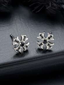 2 bông tai đính đá Zirconia hình thánh giá, chất liệu kim loại nhiều màu, phong cách Gothic, phù hợp để đeo hàng ngày cho nam giới - Bạc - Xem 4