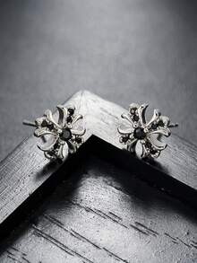 2 bông tai đính đá Zirconia hình thánh giá, chất liệu kim loại nhiều màu, phong cách Gothic, phù hợp để đeo hàng ngày cho nam giới - Bạc - Xem 6