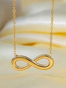 1 件不锈钢简约时尚百搭无限爱 8 吊坠项链，女式锁骨链，永恒爱情项链 - 金色 - 查看 2