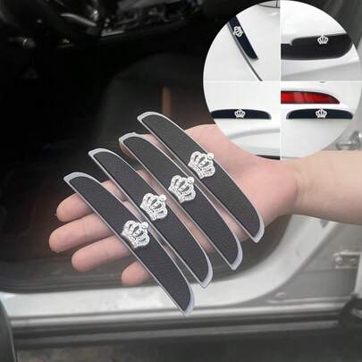 4件套皇冠图案汽车装饰条，汽车保险杠装饰条，水钻皇冠设计，汽车贴纸，适用于后视镜、车门把手、车门保护条、汽车配件