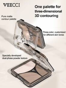 VEECCI Matte Contour Palette With Three-Color Layering, 3D Dimensional Contouring And Natural Shadow Effect, Contour Powder Palette, Shadow Palette,Easily Creates A Refined, Slim Face - C01 Warm Sun Smoky Shade - View 3