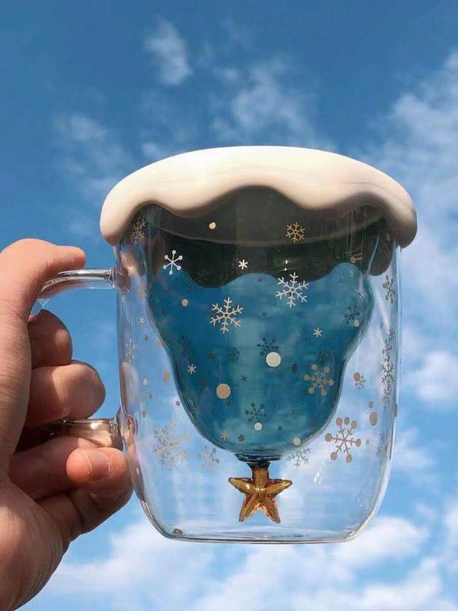 1pc Christmas Milk Coffee Star Wish Double Layer Heat-Resistant High Borosilicate Glass Cup