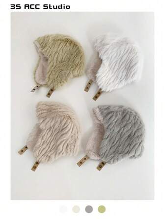 1 件装蓬松加厚保暖耳罩防风女飞行员帽，冬季针织骑行滑雪帽，适合寒冷的东北地区，男士保暖羊毛飞行员帽