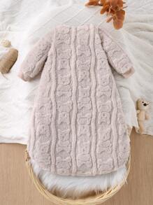 Autumn/Winter Baby Bear Long Sleeve Fleece Sleeping Bag, Reversible With Hidden Zipper, Soft & Comfortable Swaddle Infant Supplies - Apricot - View 2