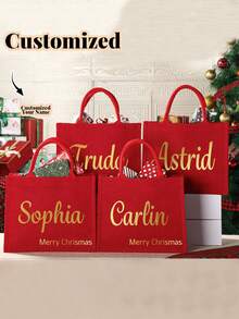 Personalizowana torba prezentowa, spersonalizowana torebka świąteczna, świąteczne torby prezentowe z imieniem, torby imprezowe, torba z logo i nazwiskiem, prosta torebka o dużej pojemności, przenośna, codzienna torba do przechowywania, wielofunkcyjna torba na zakupy, spersonalizowana torba prezentowa - Wielokolorowe - Zobacz 4