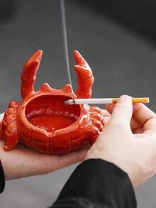 1pc Charming Crab Ashtray With Lid - Fly Proof, Home Office Decor Pet, Asymmetrical Shaped, Electricity-Free