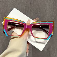 Cat Eye Glasses Gradient Color Frame Transparent Lens Computer Glasses Color Block Women's Fashion Glasses Street Style - 紫色 黃色 - 查看 13