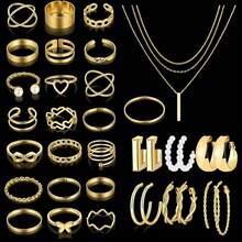 68/10pcs Elegant Vintage Butterfly, Heart, Faux Pearl, Twist Knot, Star, Moon, Rhinestone, Wide Band, Snake Chain, Braid Chain, Geometric C-Shape Earrings, Necklaces, Rings, Bracelets Jewelry Set, Suitable For Holidays, Parties, Daily Wear, Holiday Gifts - 彩色 - 查看 3