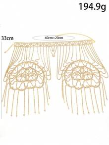 Joyas glamurosas con borlas para el hombro, collar de cadena con brillantes diamantes de imitación, accesorio de boda, pieza llamativa para desfiles de moda, joyería de alto rendimiento para mujer. - Dorado - Ver 6