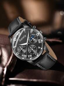 3PCS PU Leather Strap Fashion Men's Watch Set Business Fashion Roman Digital Scale Dial Quartz Watch Set Suitable For Daily Clothing Matching, Perfect Gift For Friends Or Dad