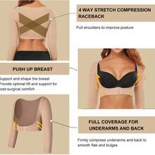 Arm Shaper For Women Posture Corrector Post Surgery Arm Lipo Compression Sleeves Slimming Arm Faja Front Closure Shapewear 3/4 Sleeve Crop Tops Nude - Màu be - Xem 5