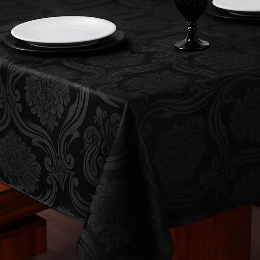 Durable And Elegant Rectangular Jacquard Fabric Tablecloth 4/6/8 Seats Luxury Promotion - 黑色 - 查看 1