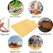79"X79" Extra Large Foldable Outdoor Picnic Blanket – Waterproof Beach & Camping Mat, Portable Lawn Mat For Park, Hiking, Playground – Yellow Stripes Design - Màu vàng - Xem 8