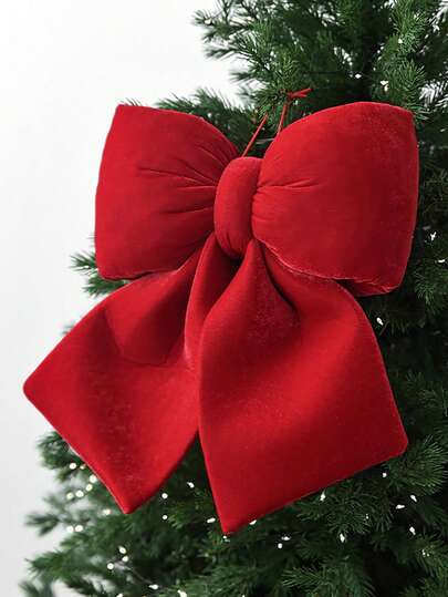 1pc Festive Bow Christmas Ornament - Large Polyester Red Bowknot, Ideal For Christmas Tree Hanging Decor, Home, Valentine's Day, Wedding, New Year And Christmas