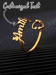 Customized Name Stethoscope Heart-Shaped Ring, Women's Stainless Steel Jewelry, 18K Gold Plated, Classic Minimalist Style, Suitable For Daily Wear And Valentine's Day Gift