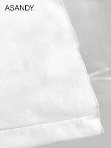 女士纯色无袖 A 字形撞色网眼连衣裙，优雅时尚风格 - 白色 - 查看 6