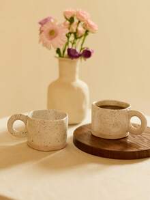 Cirelle 1pc Ceramic Coffee Mug With Asymmetric Shape And Ink Dot Pattern Back To School - Beige - View 2