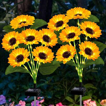 AMILL 1/2 Pack 6-Head Sunflower Solar Lights Outdoor Garden Decor, Upgraded 18 Sunflower Lights, Solar Flowers Lights Outdoor, Auto On/Off Solar Garden Lights For Yard Patio, Gift For Mother