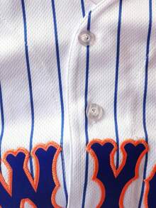 Camiseta de béisbol bordada para hombre, blanca, de manga corta, cuello en V y abotonada, informal, para fiestas y deportes - Blanco - Ver 3