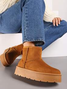 Thick Sole Platform Slip-On Snow Boots, Warm & Casual, Autumn/Winter - Camel - View 4