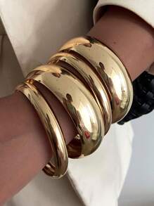 4pcs/Set Exaggerated Metallic Drum Face Charm Cuff Bracelets, Vintage Minimalist Casual Party Unisex Jewelry Bracelet Set Gift (Matte Bracelets With Minor Scratches And Color Variations, Normal Phenomenon)