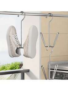 2pcs Fashion Metal Shoe Rack, Wall-Mounted Stainless Steel Space-Saving Organizer For Entryway And Closet, Multi-Function Hanging Shoe Rack And Clothes Hanger To Keep Shoes, Sandals, Slippers And Small Garments Neatly Stowed, Construction, Easy To Install With Included Hardware, Modern Minimalist Indoor Storage Solution, Ideal For Narrow Hallways, Dorm Rooms, Apartments; Lightweight Yet Strong; Helps Declutter Countertops And Floors; Corrosion-Resistant Finish For Long-Lasting Shine