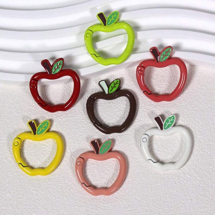 2pcs Painted Colorful Apple Shaped Spring Clasp Round Open Ring Keychain, DIY Jewelry Accessories Connector Suitable For Bag Pendant - Apple Keychain - View 1