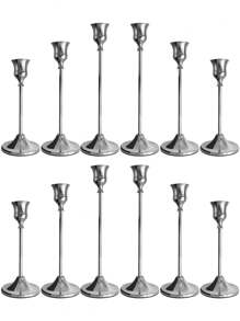 12PCS/6PCS/3PCS Metallic Tapered Candle Holders Set, Silver-Plated/Copper-Tone In Multiple Colors, Suitable For Home, Dining, Parties, Weddings, New Option: 1 Stainless Steel Napkin Holder + 6 Candle Holders Set, Home & Living/Home Decor/Candles & Holders/Candle Holder Sets