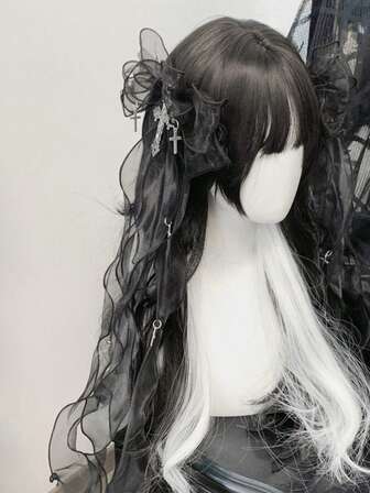 1个哥特风优雅蝴蝶结网状发夹，适合女性日常佩戴、派对、上学、情人节等场合，也可作为发夹、发爪、发卡、发夹等使用，秋季时尚，蝴蝶结，可爱，发饰