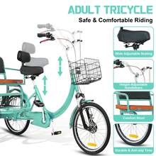 Adult Tricycle, 20 Inch 3-Wheel Bikes, Trike For Adults With Seat, Low Step-Through Cruiser Bike With Front And Rear Baskets, Adult Tricycles For Women, Seniors, Men - Cyan - View 3