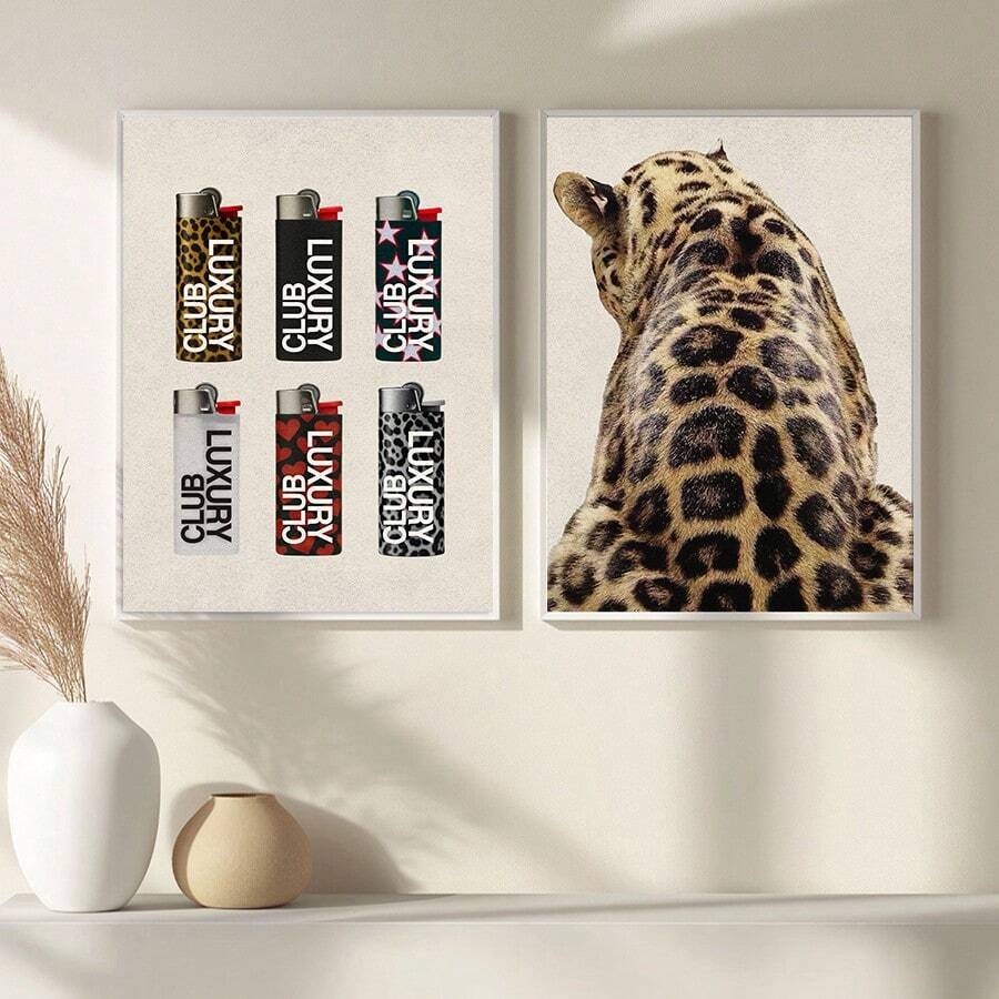 1/2 件豹纹墙面艺术画杂志封面帆布印刷画时尚猎豹海报时尚装饰卧室、客厅、墙壁装饰礼物(无框) - 彩色 - 查看 1