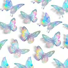 24pcs Fantasy Butterfly Wall Decor, 2 Styles 3 Sizes, Detachable Butterflies For Cake Decoration, 3D Paper Butterfly Stickers For Birthday Party Bathroom Decor, Home Decor. - Silver - View 2