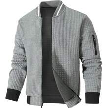 Men's Bomber Jacket Lightweight Casual Stylish Fashion Jacket Varsity Coat With Zipper - 灰色 - 查看 6