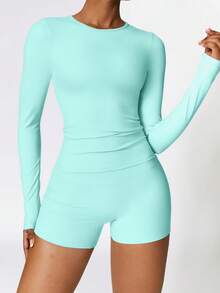 A Set Of Women's Gym Workouts Suitable For Yoga Exercises, Running, And Festivals Can Be Worn - 寶藍色 - 查看 2