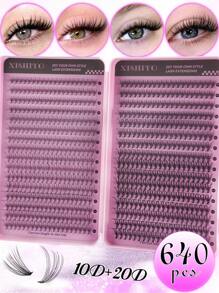 544/640 piezas Racimos de pestañas postizas estilo D Curl de alta capacidad, adecuadas para ojos gruesos y esponjosos, con aspecto natural. Maquillaje de belleza para hacer en casa. Gran capacidad de libro de pestañas individuales para principiantes, artistas de maquillaje, pestañas postizas suaves y duraderas. Extensiones de pestañas segmentadas para ojos de zorro/gato. Libro de pestañas portátil para viajes, adecuado para escenario, boda, exterior, trabajo diario, fiesta de música. Utiliza racimos de pestañas (80D100D/50D60D/30D40D/10D20D)