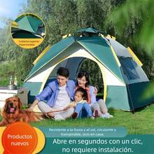 Carpa al aire libre impermeable y resistente a los rayos UV, carpa automática de apertura rápida para campamentos, carpa plegable para playa para 2-4 personas con dos puertas y dos ventanas - Verde - Ver 2