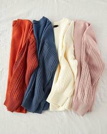 Women's 2025 Fall Long Sleeve Crew Neck Solid Color Knit Chunky Casual Oversized Pullover Sweater Tops - 麥片 - 查看 4