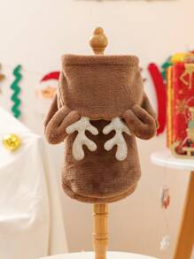 PETSIN 1pc Pet Clothes, Dog Cat Costume, Cute Outfit For Small Dogs, Warm & Comfortable Flannel Reindeer Antler Christmas Costume For Small Dogs, Autumn/Winter