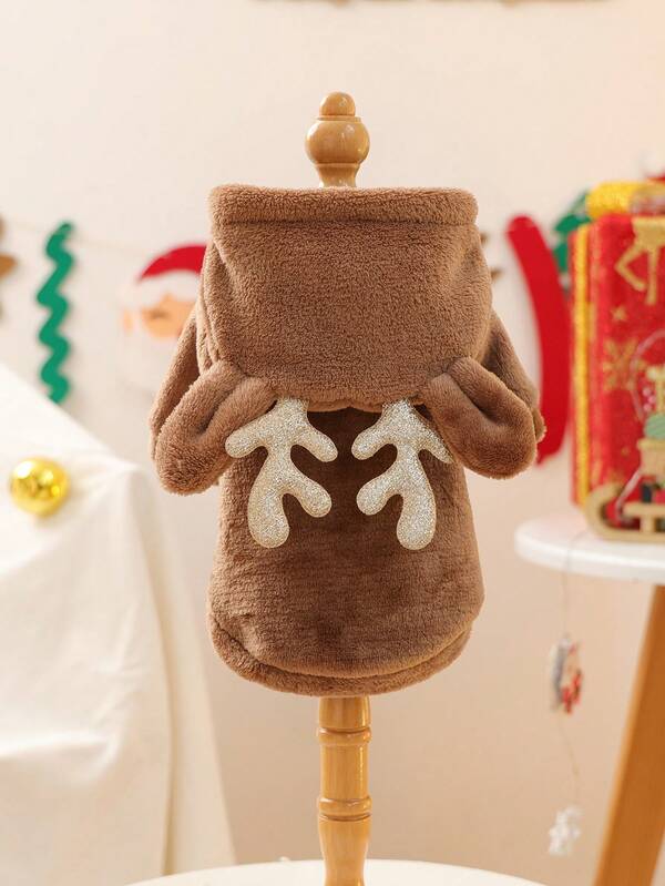 1pc Pet Clothes, Dog Cat Costume, Cute Outfit For Small Dogs, Warm & Comfortable Flannel Reindeer Antler Christmas Costume For Small Dogs, Autumn/Winter