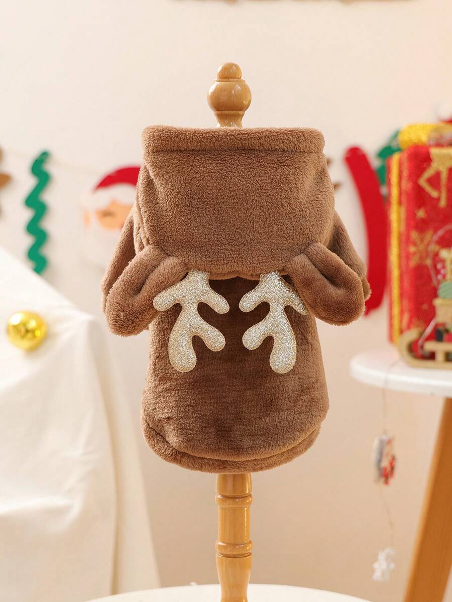 PETSIN 1pc Pet Clothes, Dog Cat Costume, Cute Outfit For Small Dogs, Warm & Comfortable Flannel Reindeer Antler Christmas Costume For Small Dogs, Autumn/Winter