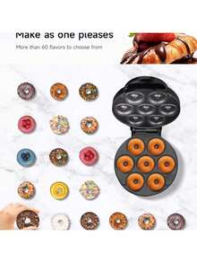 1 件装甜甜圈机迷你甜甜圈机适用于早餐、小吃、甜点等，具有不粘表面，1000W 可制作 7 个可爱的 5 厘米甜甜圈厨房电器家用甜甜圈机华夫饼机 - 查看 3
