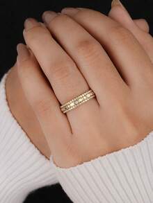 1pc S925 Sterling Silver Semicircle Thumb Ring, Elegant Jewelry Gift For Women - 半圈長方圓鑽 - 查看 2