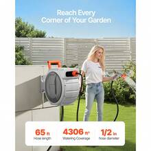 Retractable Garden Hose Reel, 1/2 Inch X 65 Ft Wall Mounted Hose Reel, Heavy Duty Garden Hose Reel With 9 Patterns Nozzle, Any Length Lock, Upgraded Slow Return System And 180°Swivel Bracket - Multicolor - View 2
