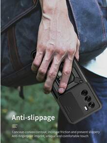 Funda para teléfono OPPO RENO 12 PRO con soporte, anillo de sujeción y cubierta deslizante para la cámara - Negro - Ver 7